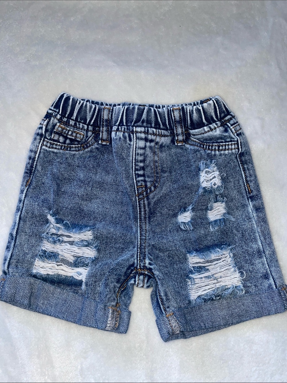 SHEIN Denim Ripped Kids Shorts - Blue